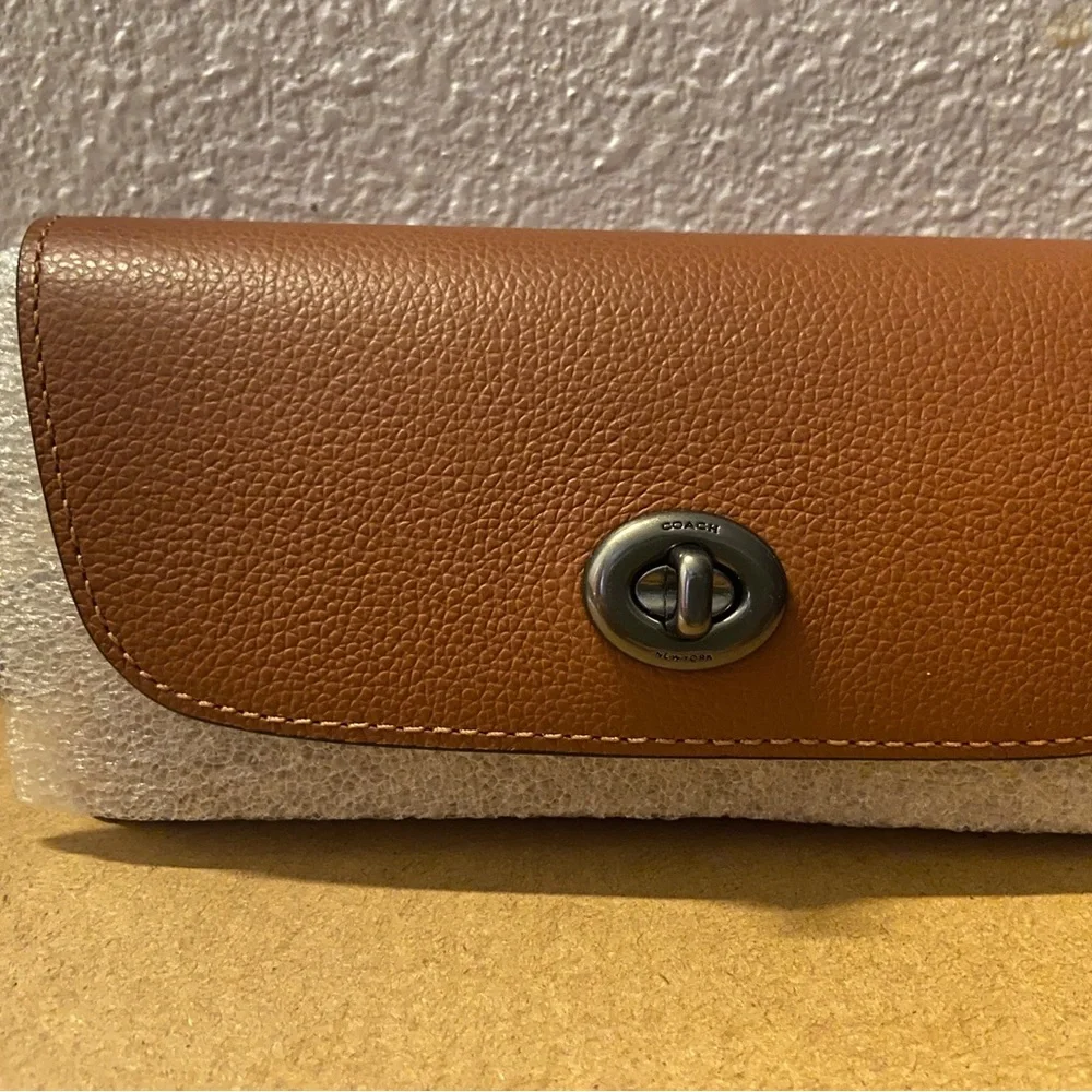 NWT Coach Brown Leather Sunglasses Case with Yellow Strap